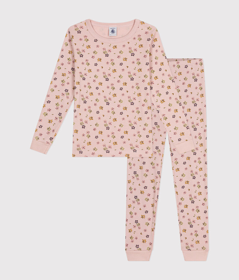 Children's fitted floral print cotton pyjamas pink/white