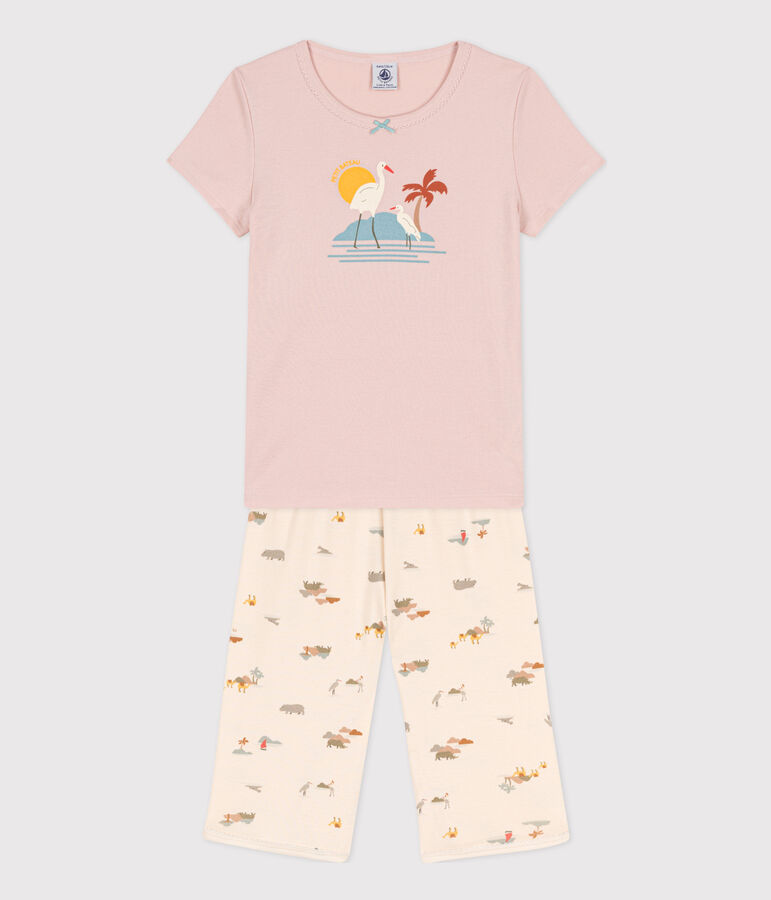 Girls' Animal Themed Short Cotton Pyjamas SALINE pink/MULTICO white