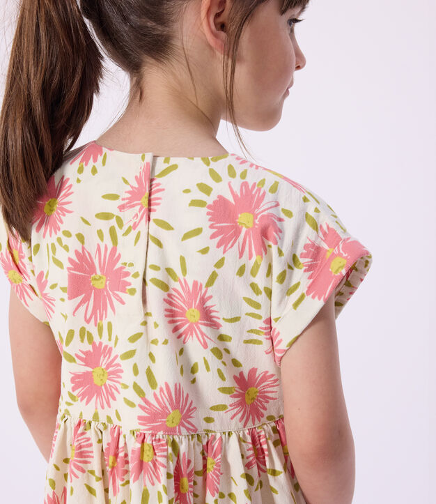 Children's short-sleeved floral cotton dress white/multicolor