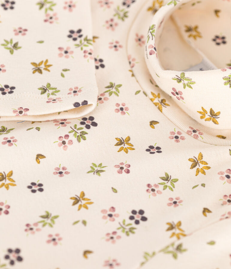 Girls' cotton rollneck top Ecru/multicolor