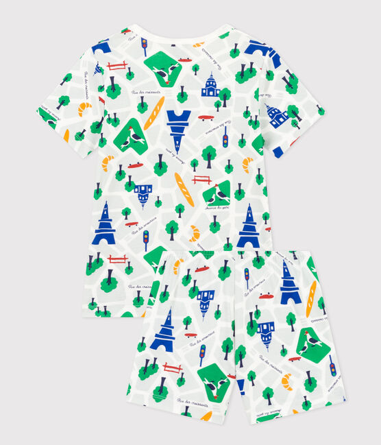 Children's Short Cotton Paris Print Pyjamas MARSHMALLOW white/MEDIEVAL blue/MULTICO