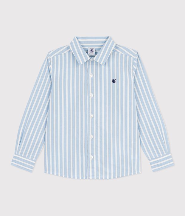 Children's long-sleeved stripy cotton shirt blue/white