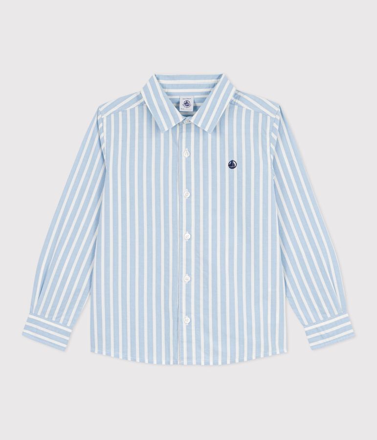 Children's long-sleeved stripy cotton shirt blue/white