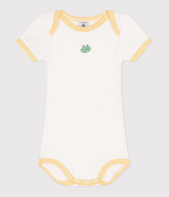 Babies' short-sleeved printed cotton body MARSHMALLOW white
