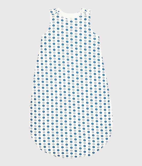 Babies' Blue Retro Floral Organic Cotton Sleeping Bag MARSHMALLOW white/MALLARD