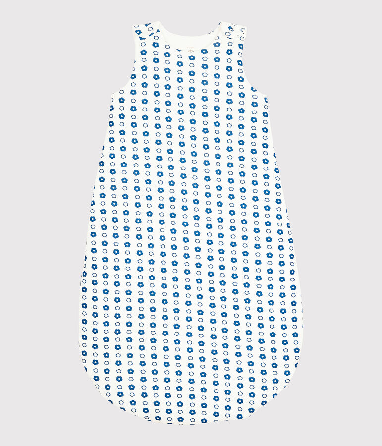 Babies' Blue Retro Floral Organic Cotton Sleeping Bag MARSHMALLOW white/MALLARD