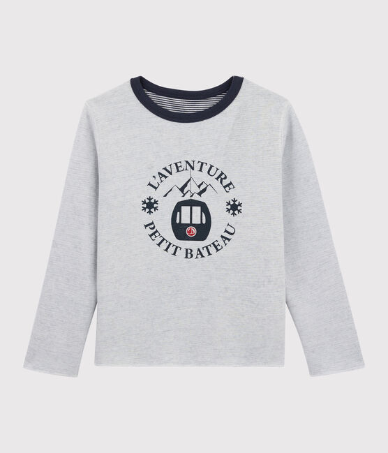 Boys Reversible Silkscreen Print T-shirt SMOKING blue/MARSHMALLOW white