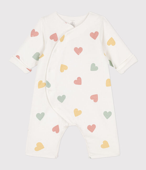 Long cotton onesie for baby MARSHMALLOW white/MULTICO white