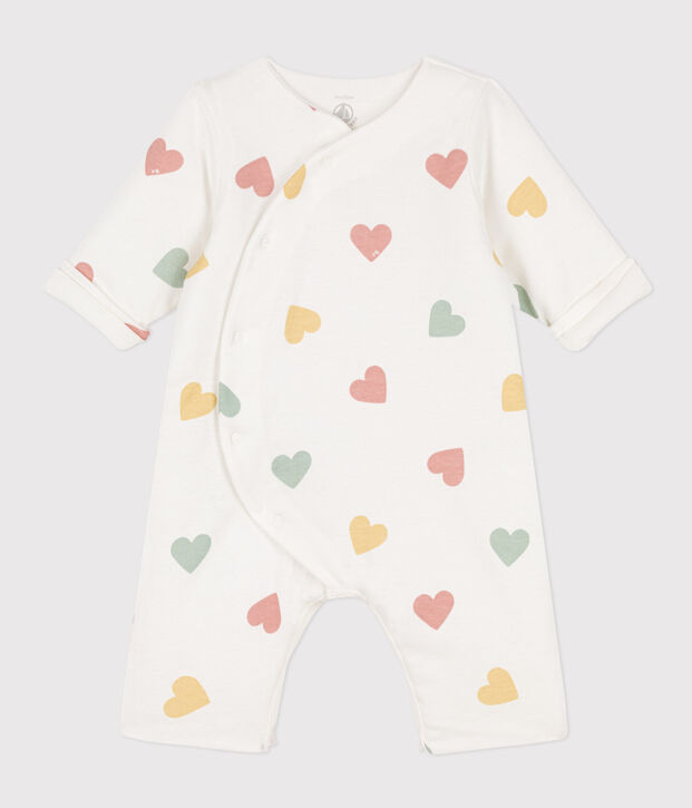 Long cotton onesie for baby white/multicolor