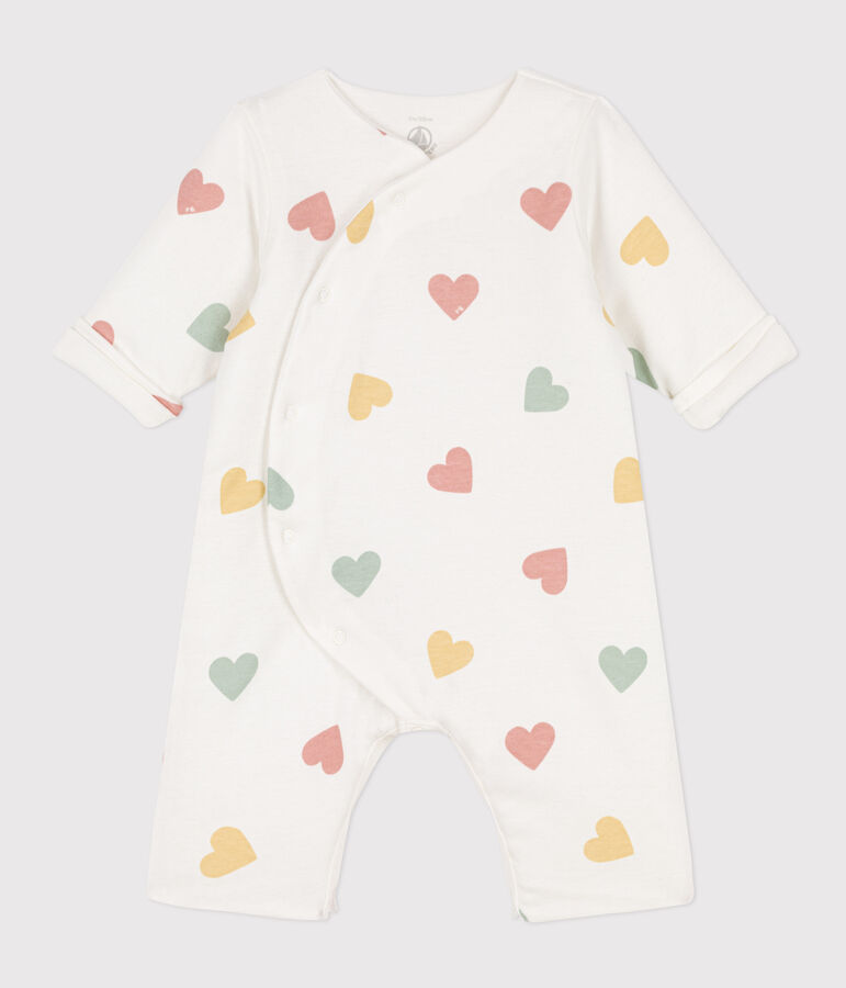 Long cotton onesie for baby white/multicolor