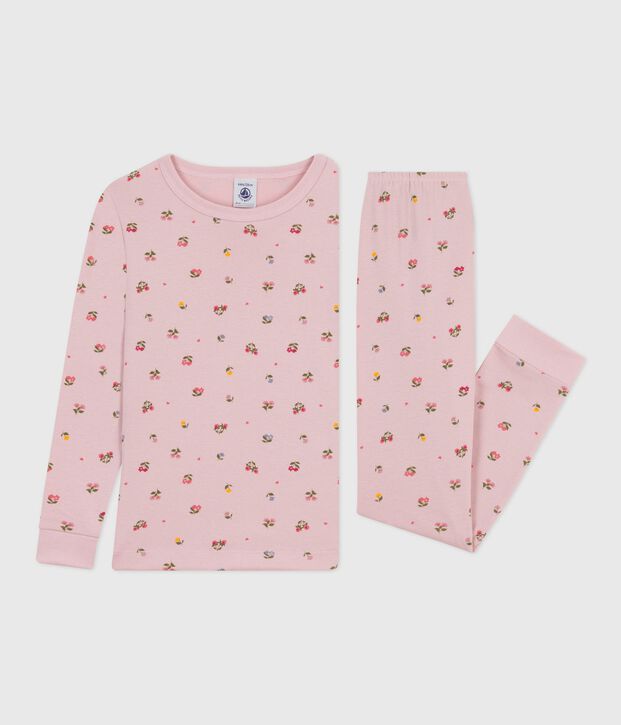 Children's pyjamas in cotton with a flower print and snug-fitting legs pink/multicolor