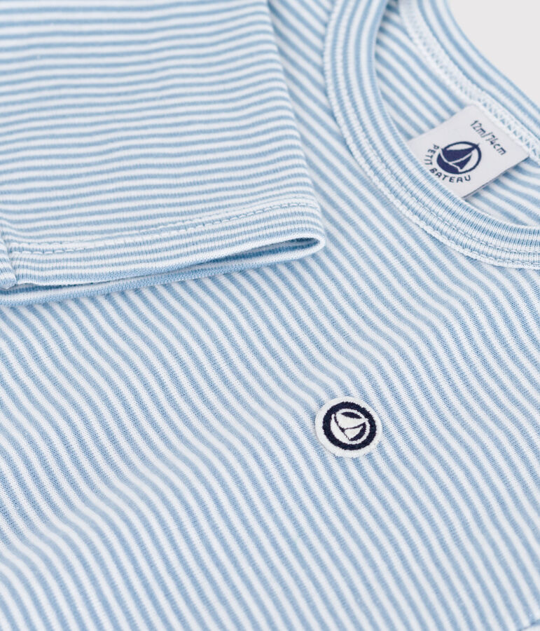 Babies' long-sleeved stripy cotton T-Shirt blue/white