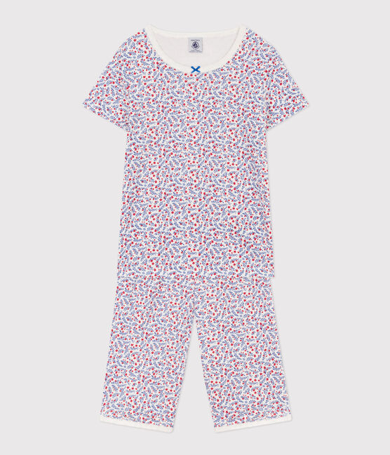 Girls' Floral Cotton Short Pyjamas MARSHMALLOW white/MULTICO white