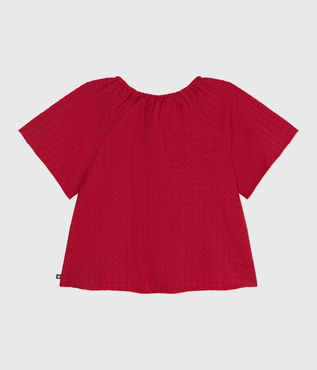 Children's short-sleeved cotton blouse with a floral pattern red