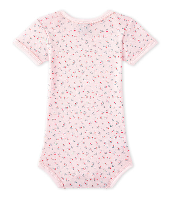 Baby girls' short-sleeved printed bodysuit VIENNE pink/MULTICO white