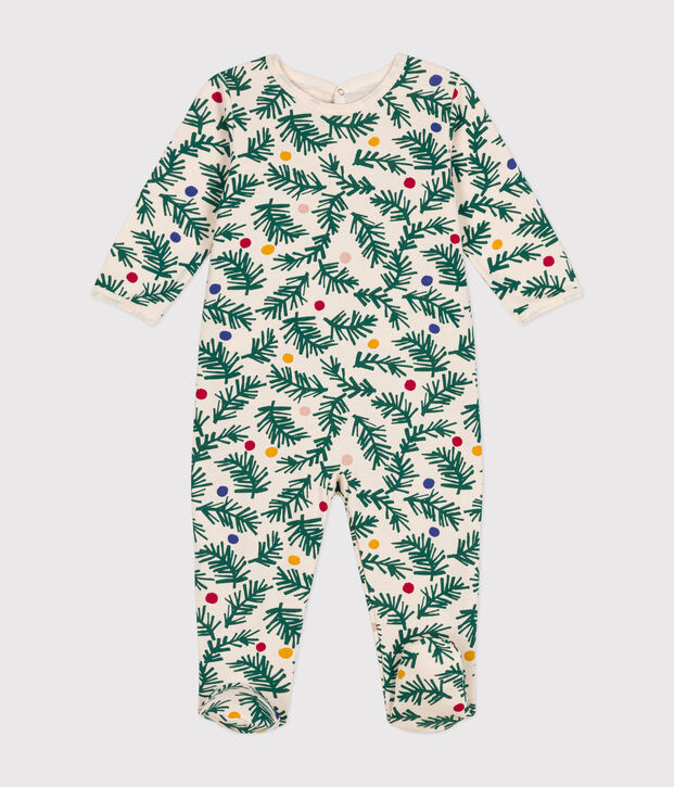 Babies' Christmas tree print pyjamas in brushed fleece Ecru/multicolor