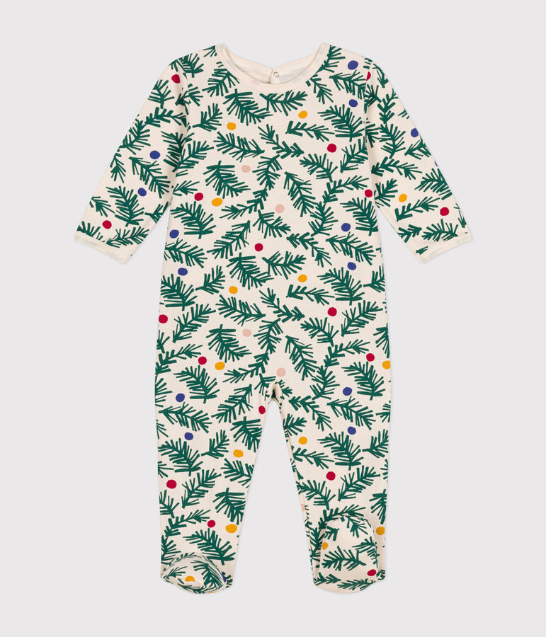 Babies' Christmas tree print pyjamas in brushed fleece Ecru/multicolor