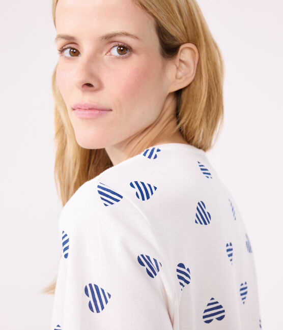 Women's short heart print cotton pyjamas MARSHMALLOW white/MULTICO white
