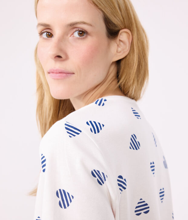 Women's short heart print cotton pyjamas white/multicolor