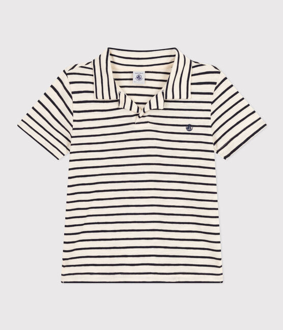 Boys' Short-Sleeved Cotton Polo Shirt AVALANCHE white/SMOKING blue