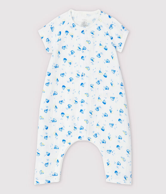 Babies' Boat Pattern Organic Cotton Easy-Care Jumpsuit MARSHMALLOW white/MULTICO white