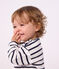 Babies' long-sleeved stripy cotton T-shirt. white/blue