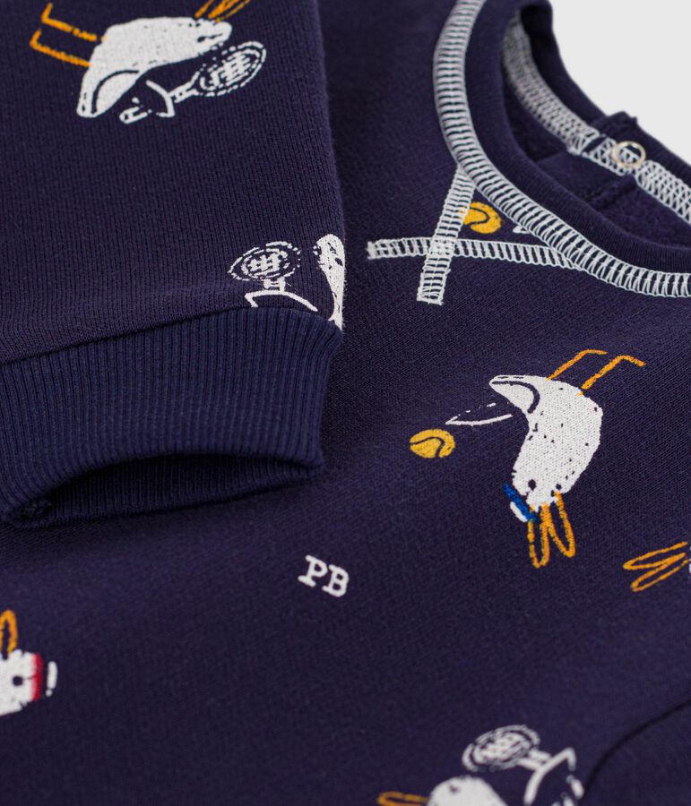 Babies' seagull print cotton hoodie blue/multicolor