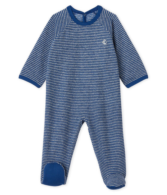 Baby Boys' Sleepsuit in Extra Warm Brushed Terry Towelling MAJOR blue/SUBWAY grey
