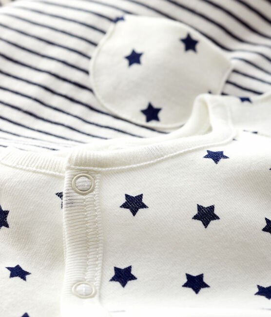 Baby's Tube Knit Clothing - 2-Piece Set MARSHMALLOW white/SMOKING blue