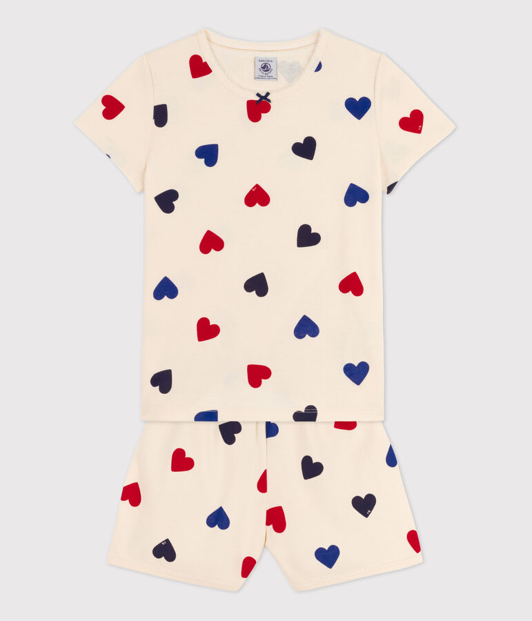 Girls' Heart Patterned Cotton Short Pyjamas AVALANCHE white/MULTICO