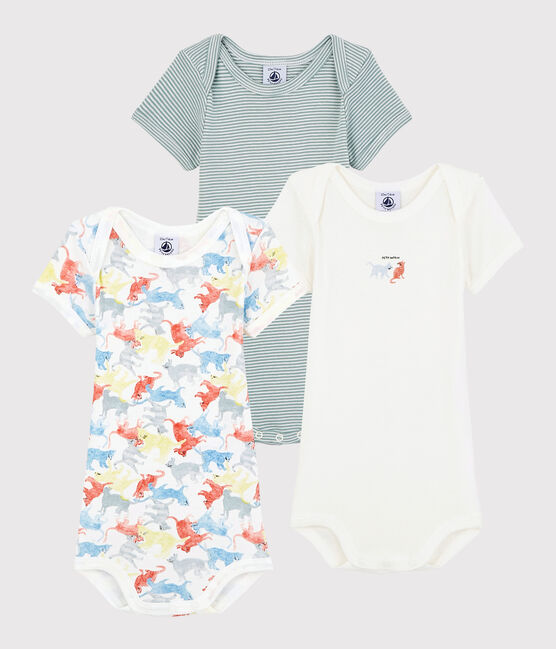 Babies' Colourful Cat Pattern Short-Sleeved Organic Cotton Bodysuits - 3-Pack variante 1