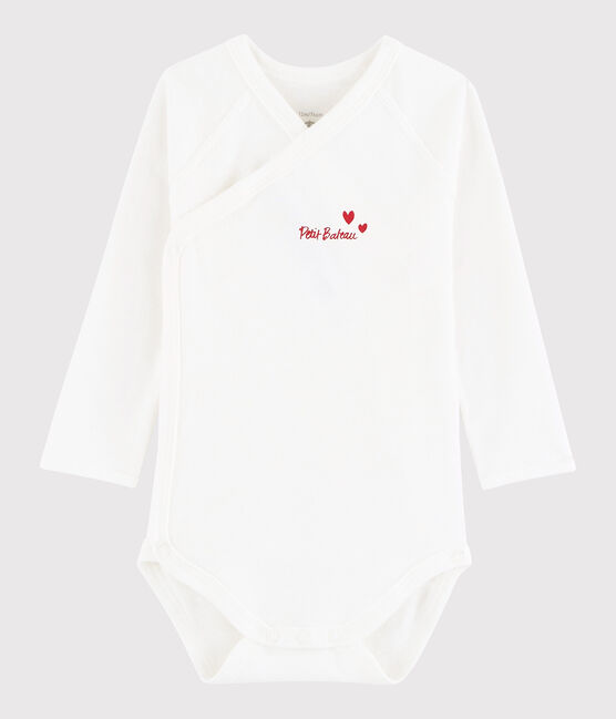 Baby Girls' Long-Sleeved Wrapover Bodysuit MARSHMALLOW white