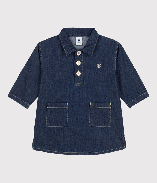 Babies' Long-Sleeved Light Denim Dress blue