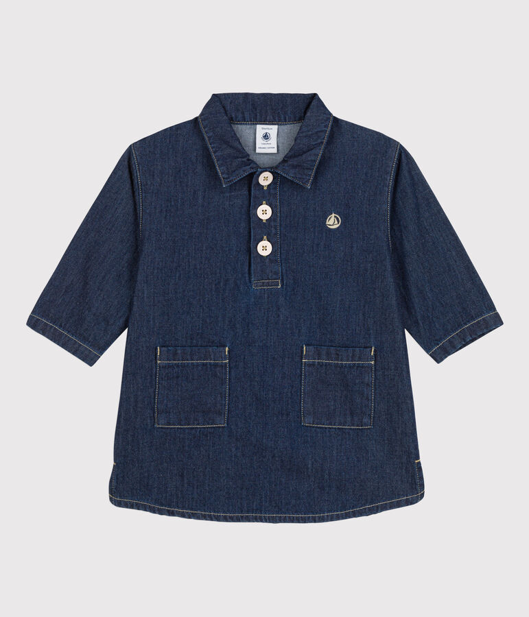 Babies' Long-Sleeved Light Denim Dress blue