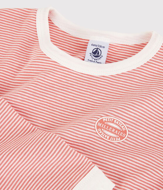 Unisex Pinstriped Organic Cotton Pyjamas PAPAYE pink/MARSHMALLOW