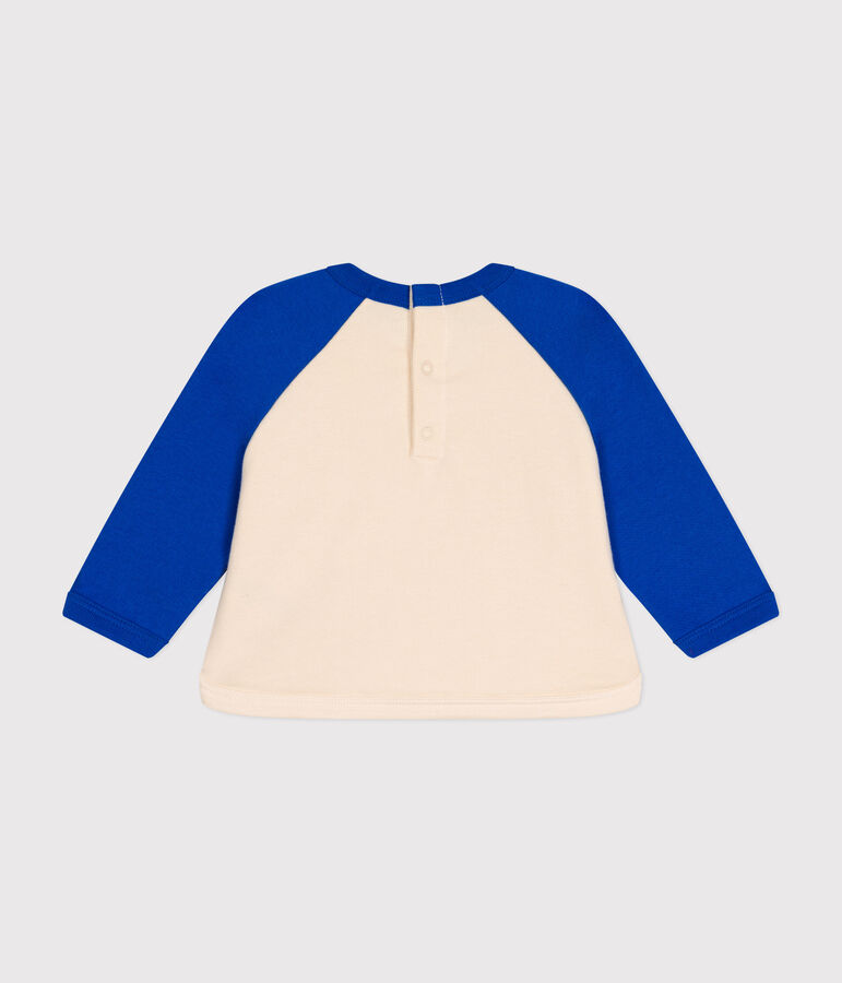 Babies' fleece sweatshirt Ecru/blue
