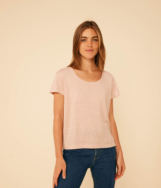 Women's Straight Round-Neck Linen T-Shirt SALINE pink