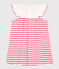 Baby Girls' Short-Sleeved Stripy Ribbed Dress MARSHMALLOW white/GEISHA pink