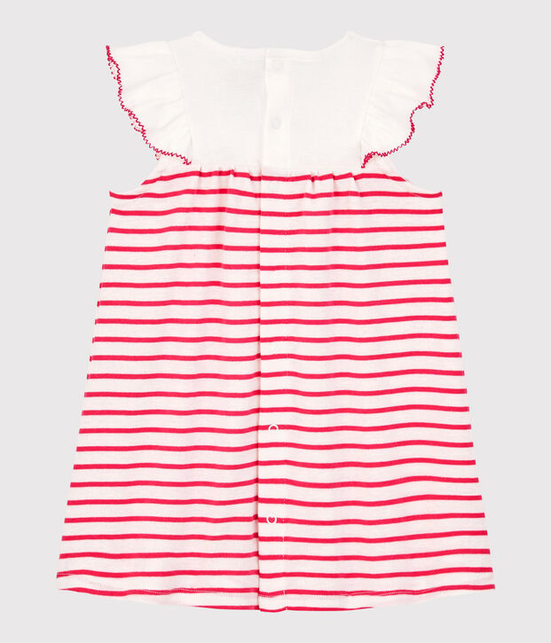 Baby Girls' Short-Sleeved Stripy Ribbed Dress white/pink