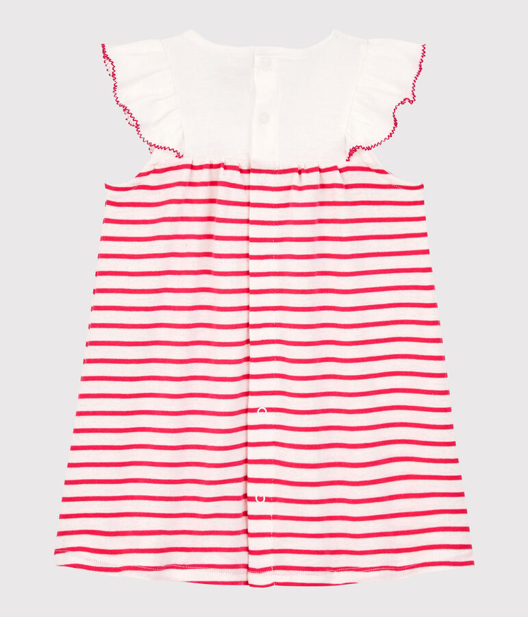 Baby Girls' Short-Sleeved Stripy Ribbed Dress white/pink