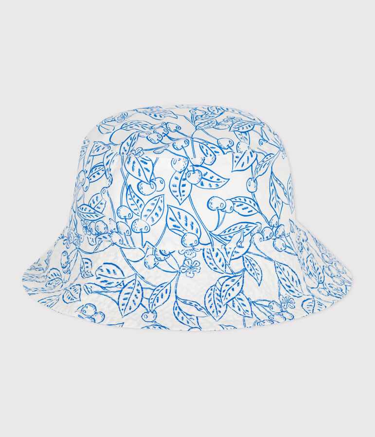 Girls' printed poplin hat white/blue
