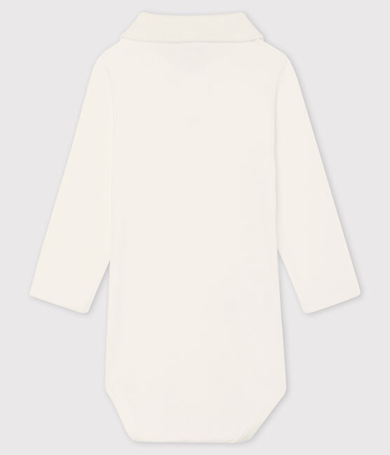 Babies' Long-Sleeved Cotton Bodysuit With Polo Shirt Collar MARSHMALLOW white