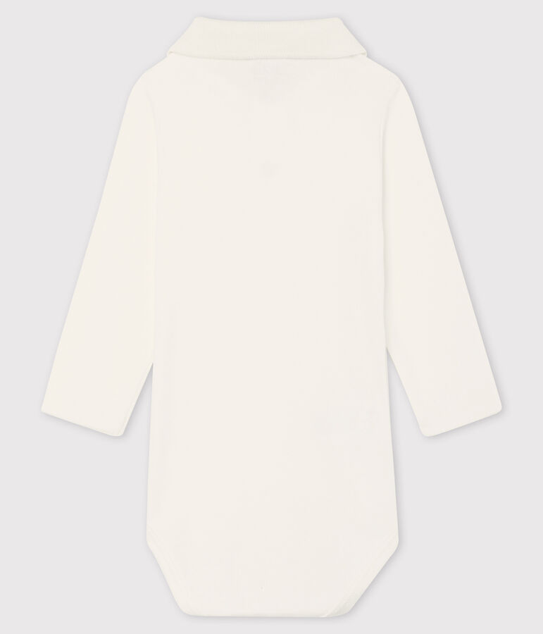 Babies' Long-Sleeved Cotton Bodysuit With Polo Shirt Collar white