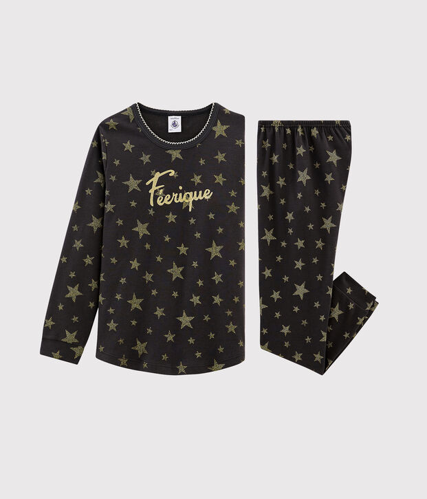 Girls' Ribbed Pyjamas grey/yellow