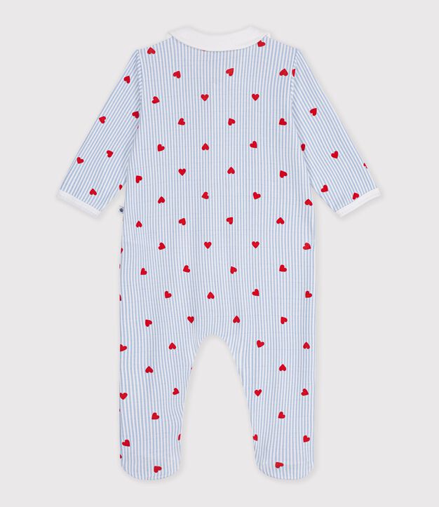 Babies' heart-print cotton pyjama suit with a collar white/multicolor