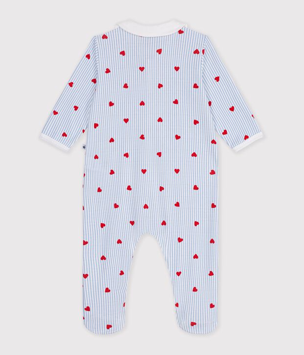 Babies' heart-print cotton pyjama suit with a collar white/multicolor
