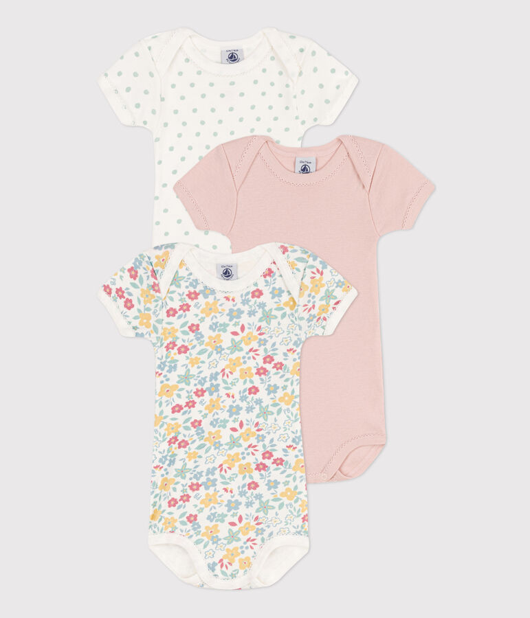 Short-Sleeved Floral Cotton Bodysuits - 3-Pack multicolor