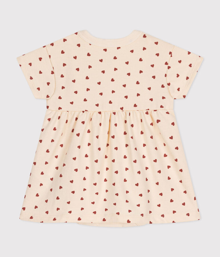 Babies' Lightweight Fleece Dress Ecru/brown