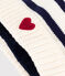 Babies' stripy knitted beanie with a fleece lining MARSHMALLOW blue/SOIR