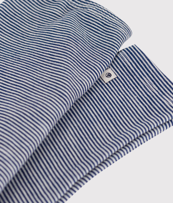 Unisex Pinstriped Wool/Cotton Leggings MEDIEVAL blue/MARSHMALLOW white